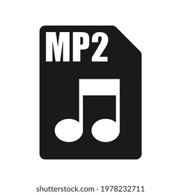 MP2 Black File Icon, Flat Design Style
