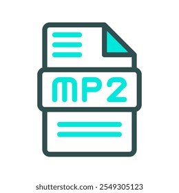 Mp2 modern icon for audio file format with colored outline elements