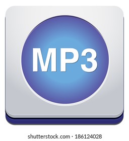 mp3 blue glossy icon on white background