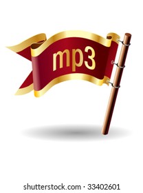 MP3 computer file extension icon on royal vector flag button good for use in print, on websites, or on promotional materials.