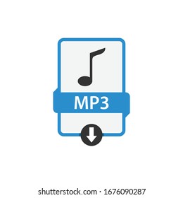 MP3 descargar imagen vectorial de formato de archivo de audio. Icono de archivo MP3 diseño plano audio vectorial