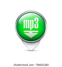 mp3 download green circle button icon arrow pointer for web sites application. vector illustration