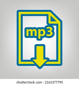 Mp3 download sign. Icon in colors of Ukraine flag (yellow, blue) at gray Background. Illustration.