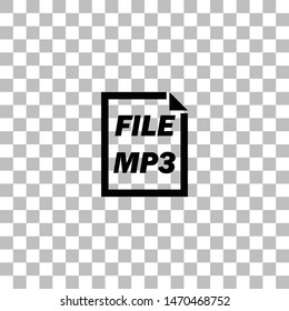 MP3 File. Black flat icon on a transparent background. Pictogram for your project