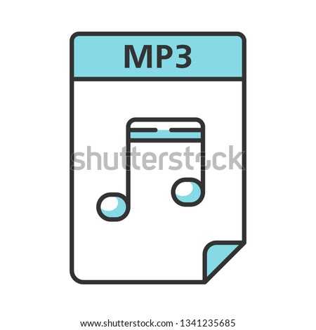 MP3 file color icon. Digital audio document. Music file format. Isolated vector illustration