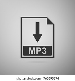 MP3 file document icon. Download MP3 button icon isolated on grey background. Flat design. Vector Illustration