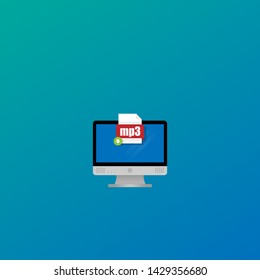 mp3 file - download concept. file icon on pc screen. Download mp3 button on laptop screen.Downloading mp3 document concept.