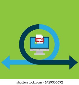 mp3 file - download concept. file icon on pc screen. Download mp3 button on laptop screen.Downloading mp3 document concept.