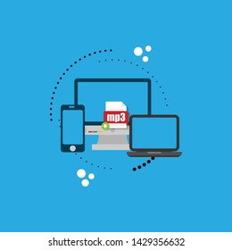 mp3 file - download concept.file icon on pc screen. Download mp3 button on laptop screen.Downloading mp3 document concept.