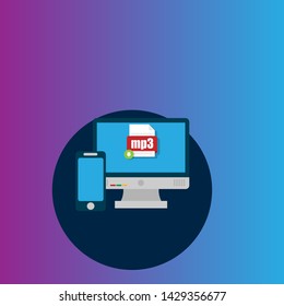 mp3 file - download concept.file icon on pc screen. Download mp3 button on laptop screen.Downloading mp3 document concept.