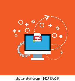 mp3 file - download concept.file icon on pc screen. Download mp3 button on laptop screen.Downloading mp3 document concept.