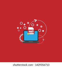 mp3 file - download concept.file icon on pc screen. Download mp3 button on laptop screen.Downloading mp3 document concept.