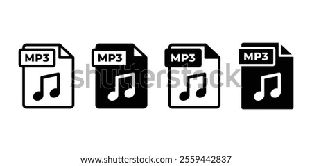 MP3 file format document type icon vector design black white color simple illustration collection isolated