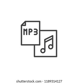 Mp3 file format outline icon. linear style sign for mobile concept and web design. music document simple line vector icon. Symbol, logo illustration. Pixel perfect vector graphics