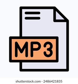 MP3 File Format Vector Icon, Lineal Color Isolated Vector Icon.