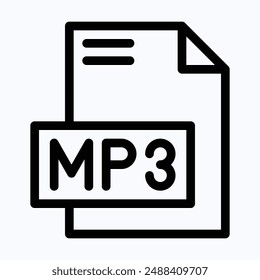 MP3 File Format Vector Icon, Isolated Lineal Vector Icon.