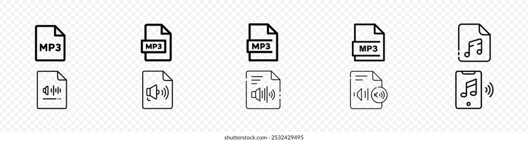 MP3-Datei-Symbol einzeln auf weißem Hintergrund, MP3-Symbol herunterladen Set. MP3-Datei-Label-Zeichen. Audiodateiformat. Vektor des MP3-Dateisymbols. Audio-Musik-Symbolsatz