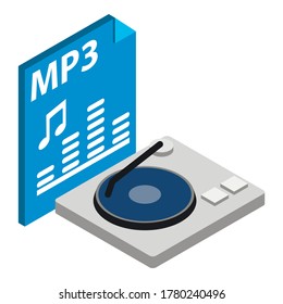 Mp3 file icon. Isometric illustration of mp3 file vector icon for web