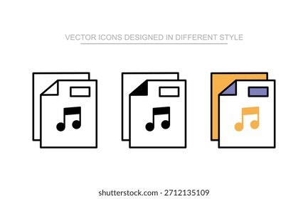 Ícone do arquivo Mp3 definido em estilo diferente com ilustração de fundo branco