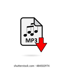 Mp3 file with red arrow download button on white background vector