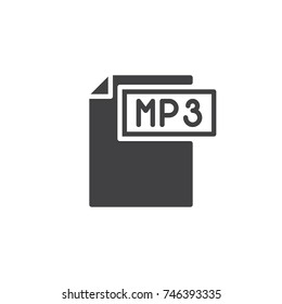 Mp3 format document icon vector, filled flat sign, solid pictogram isolated on white. File formats symbol, logo illustration.