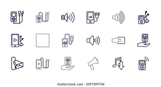 Mp3 icon. collection of 18 mp3 outline icons such as download music, volume, phone and earphones. editable mp3 icons for web and mobile.