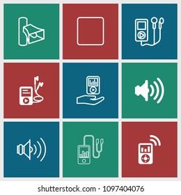 Mp3 icon. collection of 9 mp3 filled and outline icons such as volume. editable mp3 icons for web and mobile.