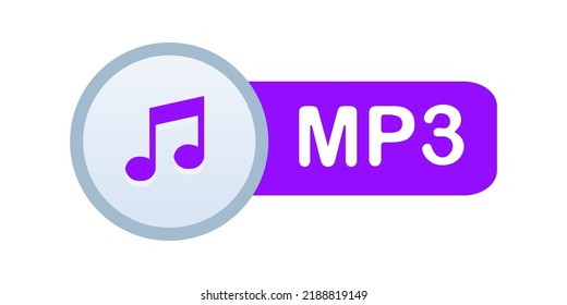 MP3 Icon File With MP3 Label And Music Symbol Sign. Mp3 Player Audio File Format. Downloading Audio Concept. Flat Design Vector Icon
