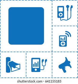 Mp3 icon. set of 6 mp3 filled icons such as volume, mp3 player