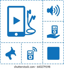 Mp3 icon. set of 6 mp3 filled icons such as volume, stop