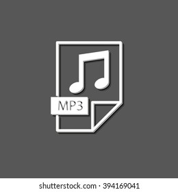 mp3 icon - white vector  icon with shadow
