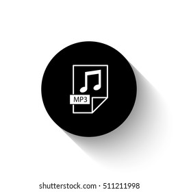 Mp3 Icon - White Vector  Icon With Shadow