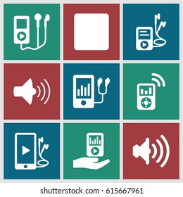 Mp3 icons set. set of 9 mp3 filled icons such as volume, stop