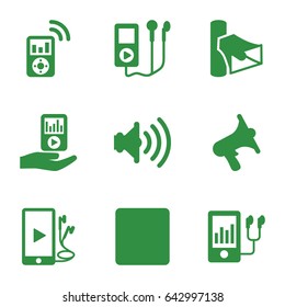 Mp3 icons set. set of 9 mp3 filled icons such as volume, stop
