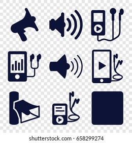 Mp3 icons set. set of 9 mp3 filled icons such as volume, mp3 player, stop
