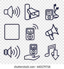 Mp3 icons set. set of 9 mp3 outline icons such as volume, stop