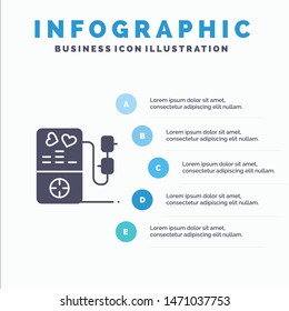 Mp3, Love, Heart, Wedding Solid Icon Infographics 5 Steps Presentation Background. Vector Icon Template background