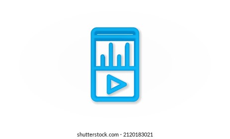 MP3, music player 3d line flat color icon. Realistic vector illustration. Pictogram isolated. Top view. Colorful transparent shadow design.