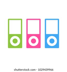 Mp3 music player vector flat graphic icon. Set of pink, green and blue music players, isolated.