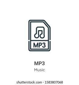 Mp3 outline vector icon. Thin line black mp3 icon, flat vector simple element illustration from editable music concept isolated on white background