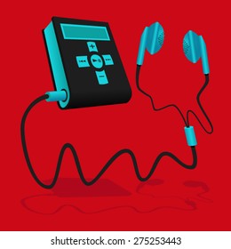 Mp3 player black blue with earphone