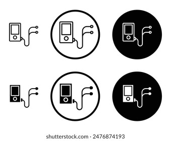 Mp3 player black filled and outlined icon set