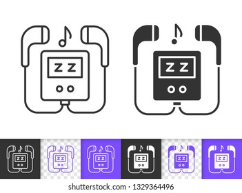 Mp3 Player black linear and silhouette icons. Thin line sign of music. Portable Device outline pictogram isolated on white, transparent background. Vector Icon shape. Audiobook simple symbol closeup