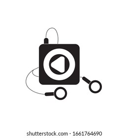mp3 player button earphones melody sound music vector illustration silhouette style icon