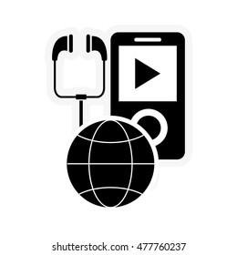 mp3 player and earth globe diagram icon