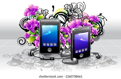 Mp3 player and headphone with flora design