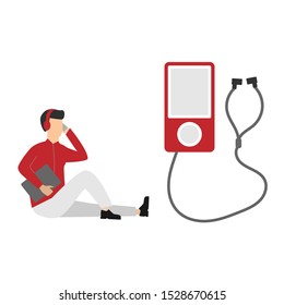 MP3 player with headphones. Flat cartoon character isolated on white background 