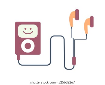 Mp3 player headphones, in a flat style, vector illustration, listen music icon, smile