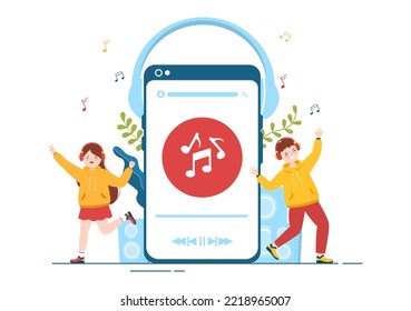 Reproductor de MP3 con audífonos, auriculares y teléfonos de dispositivos de escucha de música en aplicaciones móviles con dibujos a mano planos Ilustración de plantillas dibujadas
