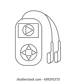 Mp3 player with headphones icon, outline style